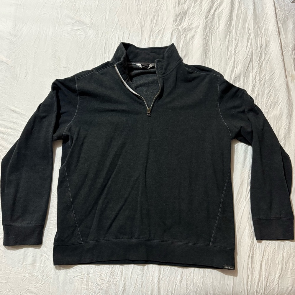 Eddie Bauer Men's Size Large Charcoal Gray Quarter-Zip Sweater Sweatshirt